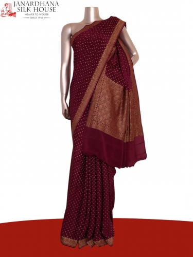Pure Handloom Zari Butta Banarasi Crepe Silk Saree
